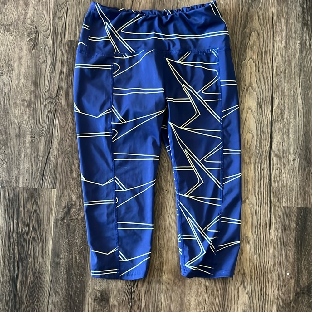 Oiselle KC Knickers Running Blue Print Zip Pocket Size 4